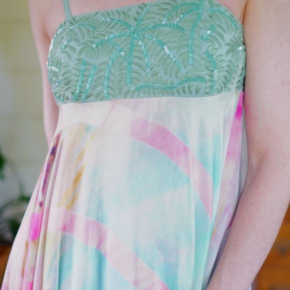 Sabine by Floreat Anthropologie Pastel Beaded Dress in Sage and Pink - Picture 7 of 7